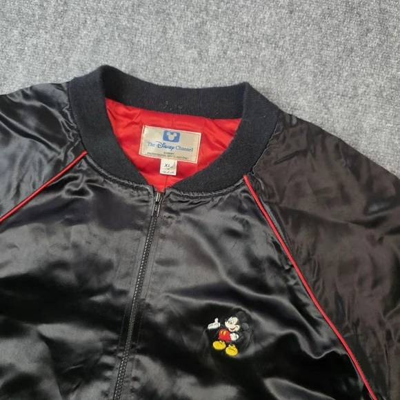 Vtg 80s 90s Disney Channel Mickey Mouse Satin Bomber Jacket XL USA Retro - Picture 2 of 13
